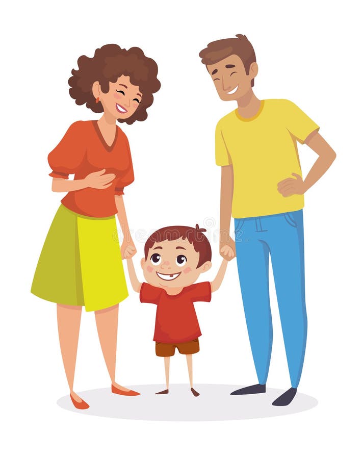 Happy Family. Little Boy Holding Hands with Parents. People are