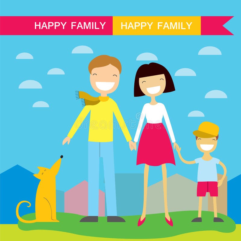 Happy Family Members Parents,their Son and a Dog. Lovely Cartoon Characters on Nature Sunny Summer Day Background Stock Illustration - Illustration of person, perfect: 130252468 Happy Family Members Parents,their Son and a Dog. Lovely Cartoon Characters on Nature Sunny Summer Day Background Stock Illustration - Illustration of person, perfect: 130252468