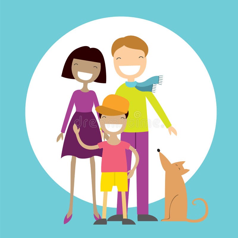 Happy Family Members Parents, Their Son and a Dog Stock Illustration -  Illustration of perfect, parent: 130252381
