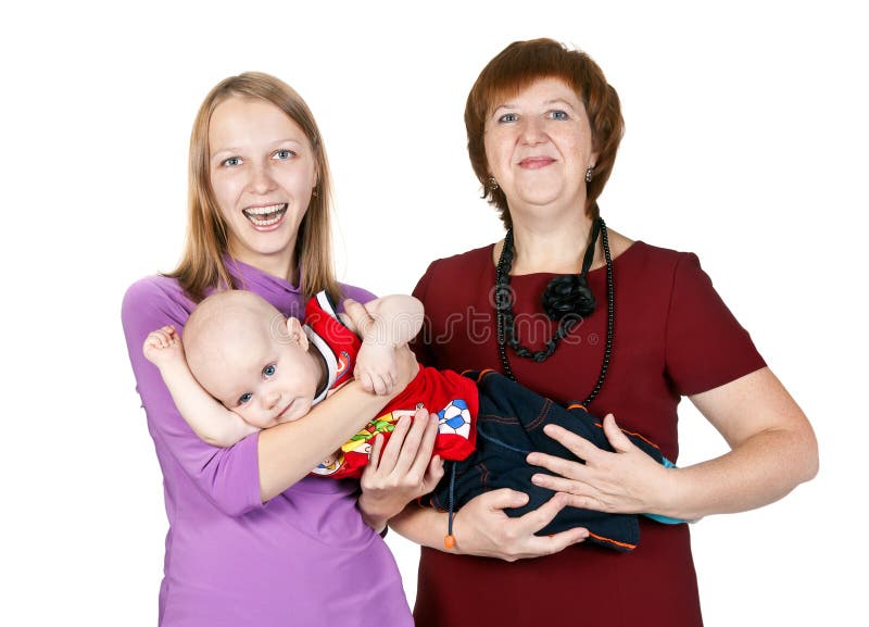 Happy family mother, grandmother and a young boy