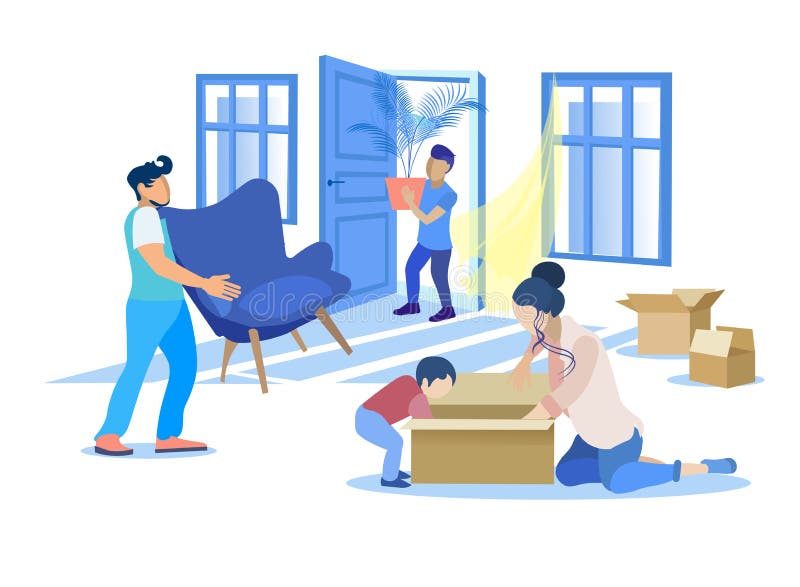 Happy Family Moving into New Place Illustration
