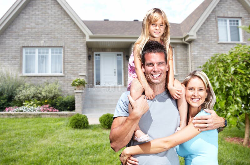 Happy Family Near New House. Stock Image - Image of kids, parenting