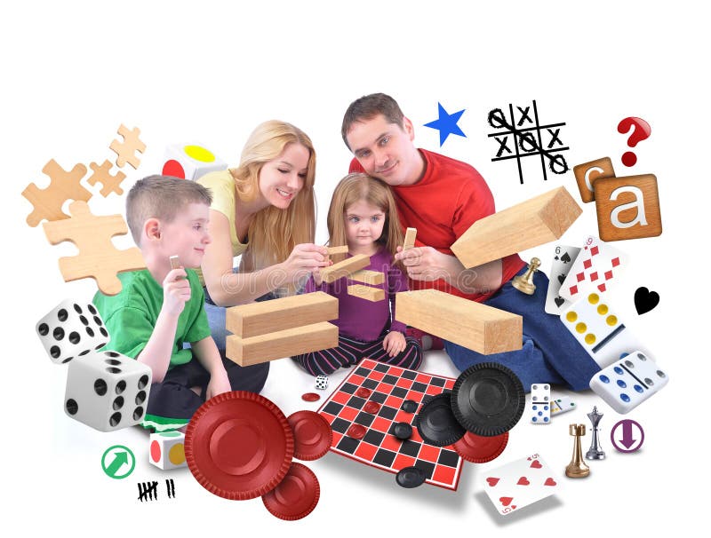 Happy Family Playing Games Together on White