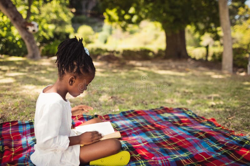 Family picnic blanket reading books outside under tree toddler story time