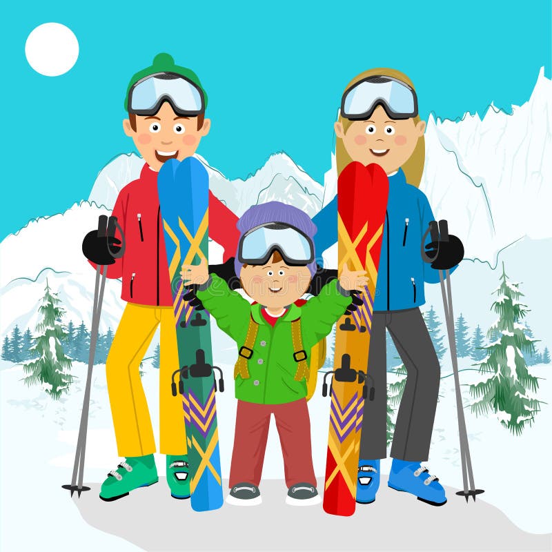 Happy Family on Ski Holiday in the Mountains Stock Vector ...