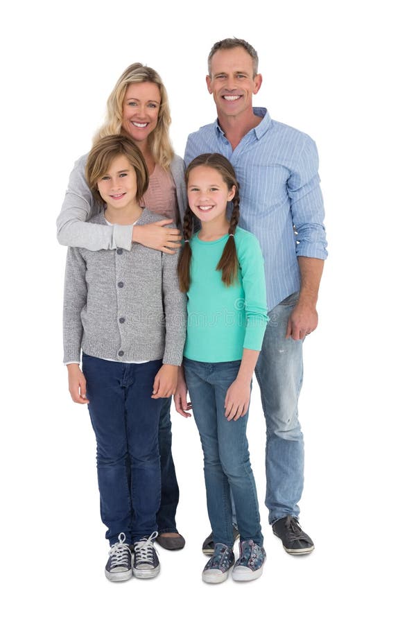 Happy family standing and smiling at camera on white background. Cut smiling stock images, royalty-free photos and pictures