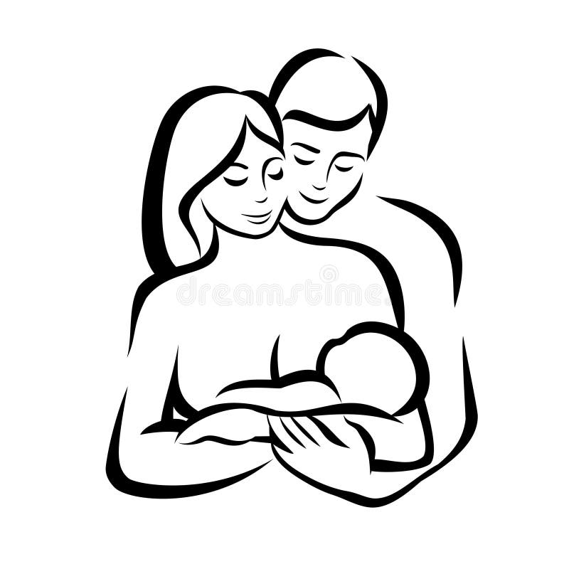 Mother with her baby. Stylized outline symbol. Motherhood, love