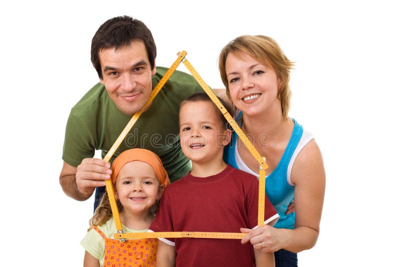 Happy family with their kids - real estate concept stock images Happy family with their kids - real estate concept stock images