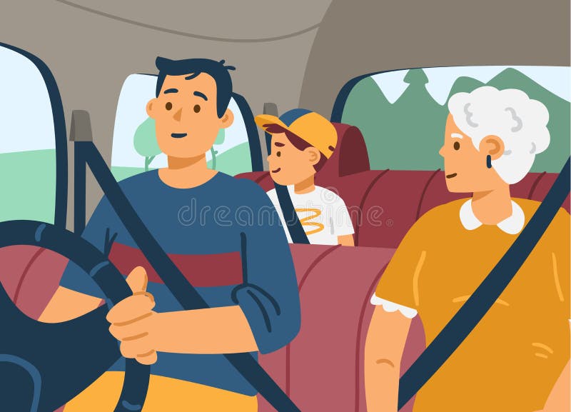 Happy Family Travel Inside Car Wearing Seat Belt a Vector Flat  Illustration. Stock Vector - Illustration of seat, vehicle: 219619706