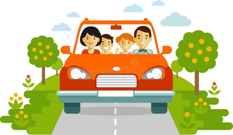 Happy family traveling by car on nature background vector illustration Happy family traveling by car on nature background vector illustration
