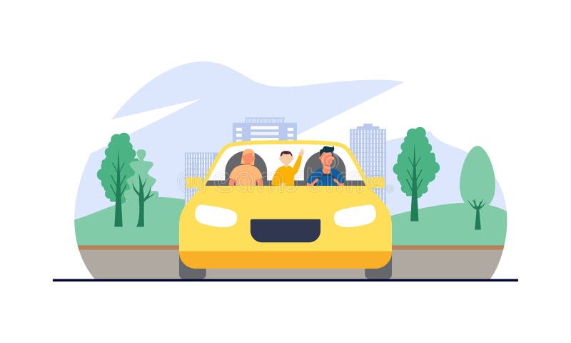Happy Family Travelling by Car Illustration. Travel, Road Trip ...