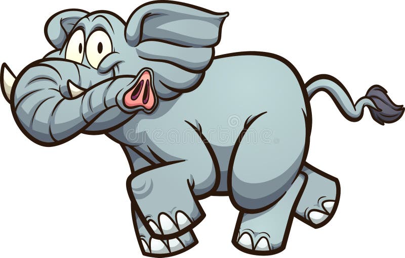 Happy fat, gray cartoon elephant running vector illustration
