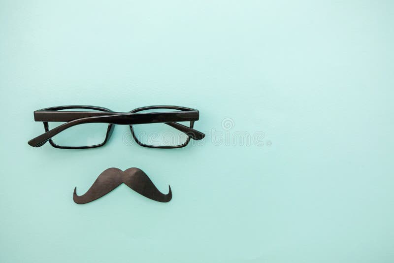Happy Father`s Day Concept. Sign of Mustache with Glasses Isolated on  Pastel Blue Background. Man Silhouette Symbol Stock Photo - Image of funny,  mustache: 146245000