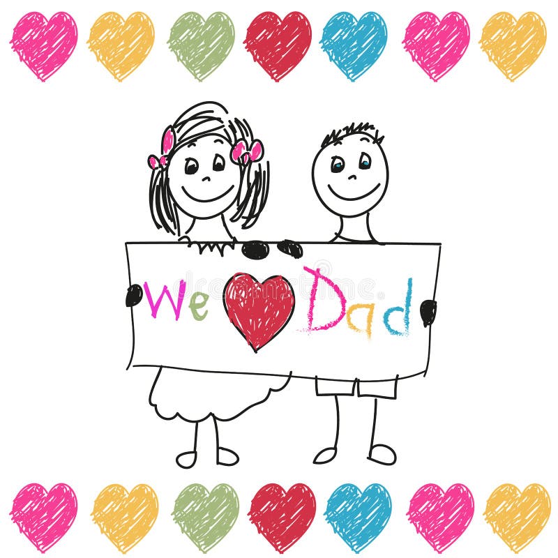 Happy Father's Day Kids Vector. We Love You Dad Father's ...