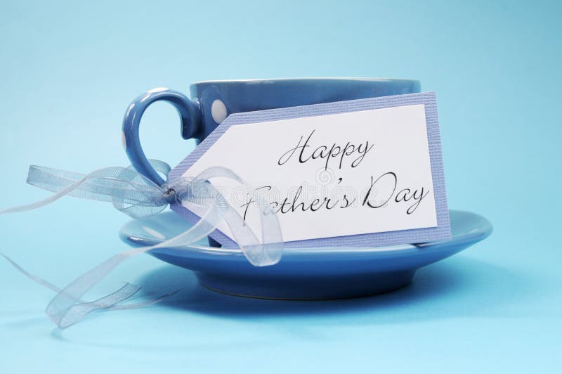 Happy Fathers Day gift tag with a cup of coffee or tea for Dad