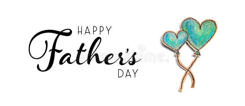 Happy fathers day message with hand draw blue hearts - flat lay