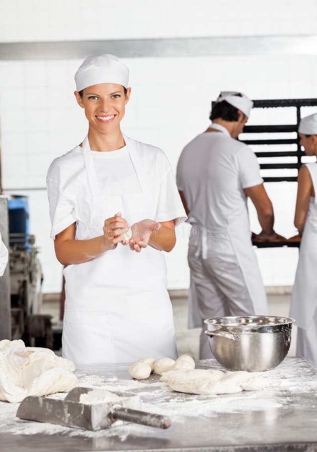 Happy Female Baker Making Dough Balls in Bakery Stock Image Image of