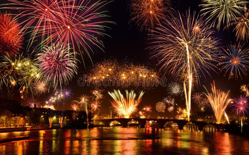 Happy fireworks display stock image