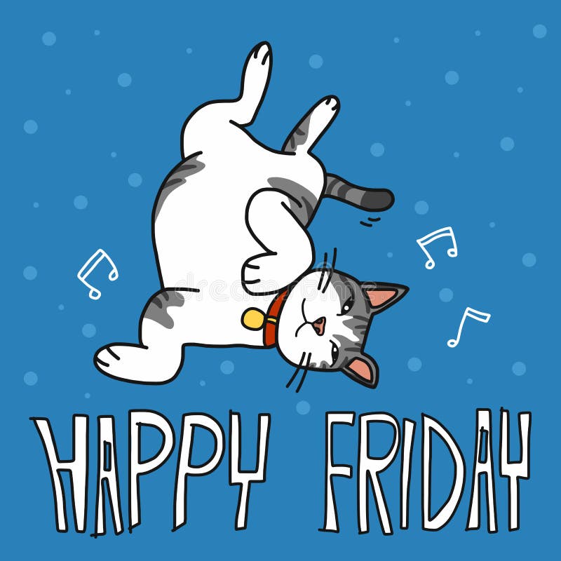 Happy Friday Cute Lazy Cat Cartoon Vector Stock Vector Illustration