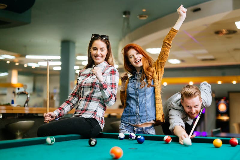 Billiards Game. Group Of Friends Playing Pool Together. Stock Photo,  Picture and Royalty Free Image. Image 54043997.