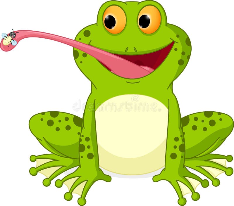 Happy frog cartoon catching fly