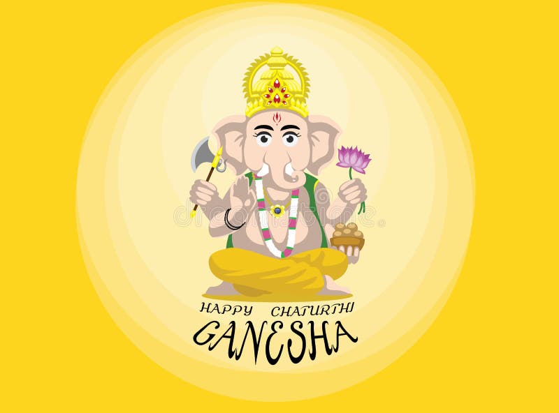 Happy Ganesha Chaturthi Cute Cartoon Vector Illustration Yellow Stock  Vector - Illustration of belief, holiday: 96523386