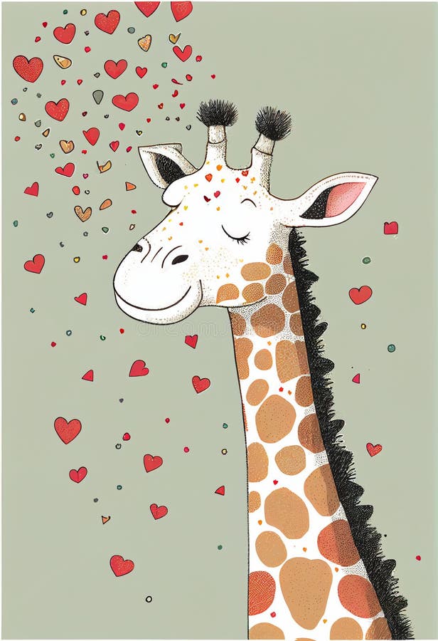 Happy Giraffe in a Firework of Hearts. Valentine S Day Stock