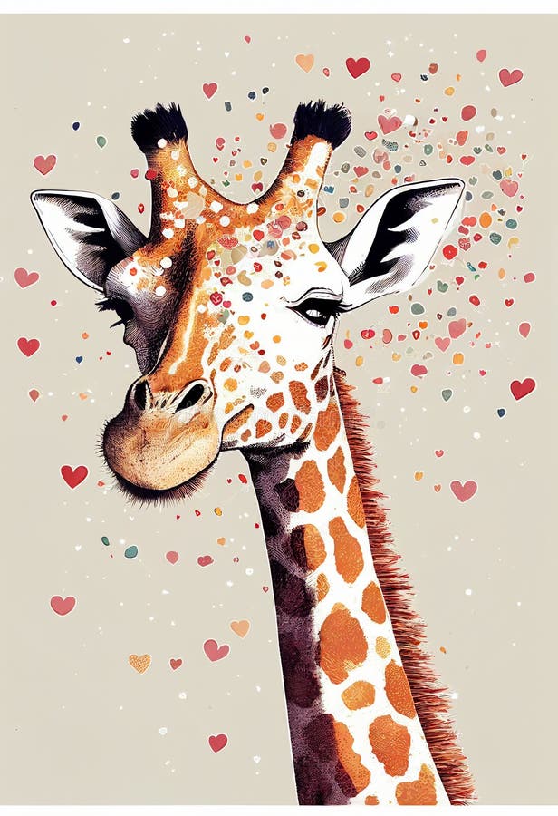 Happy Giraffe in a Firework of Hearts. Valentine S Day Stock