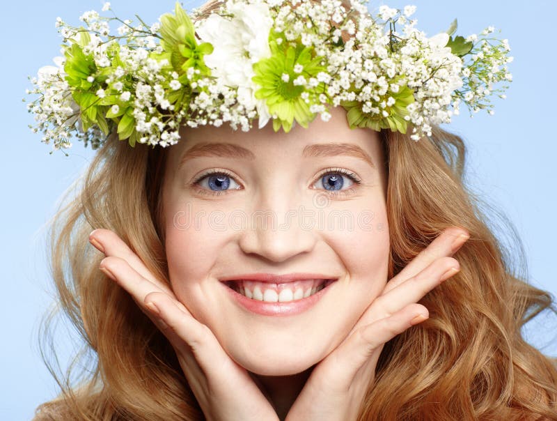 Happy girl with flower crown