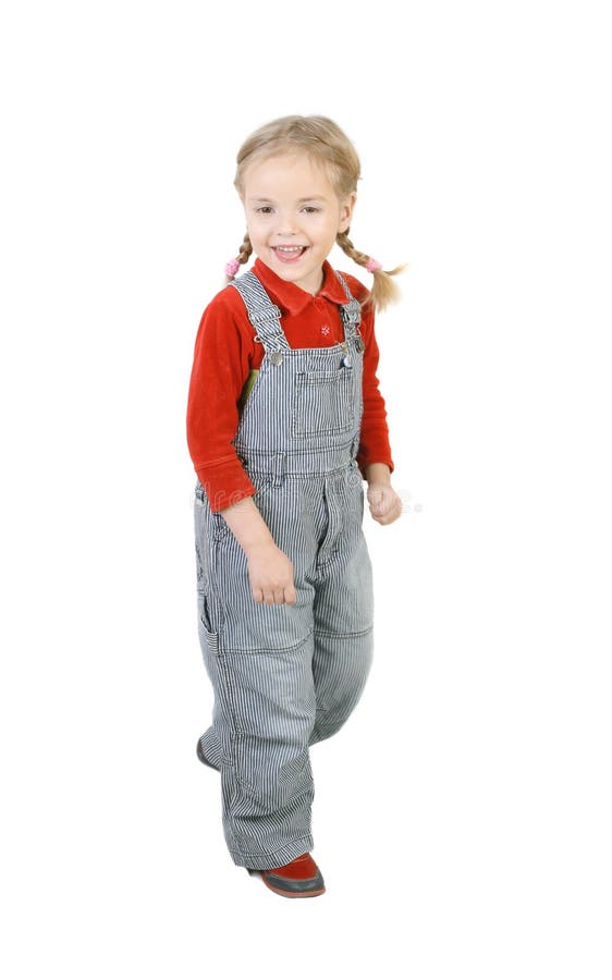 Happy girl with funy braids walking