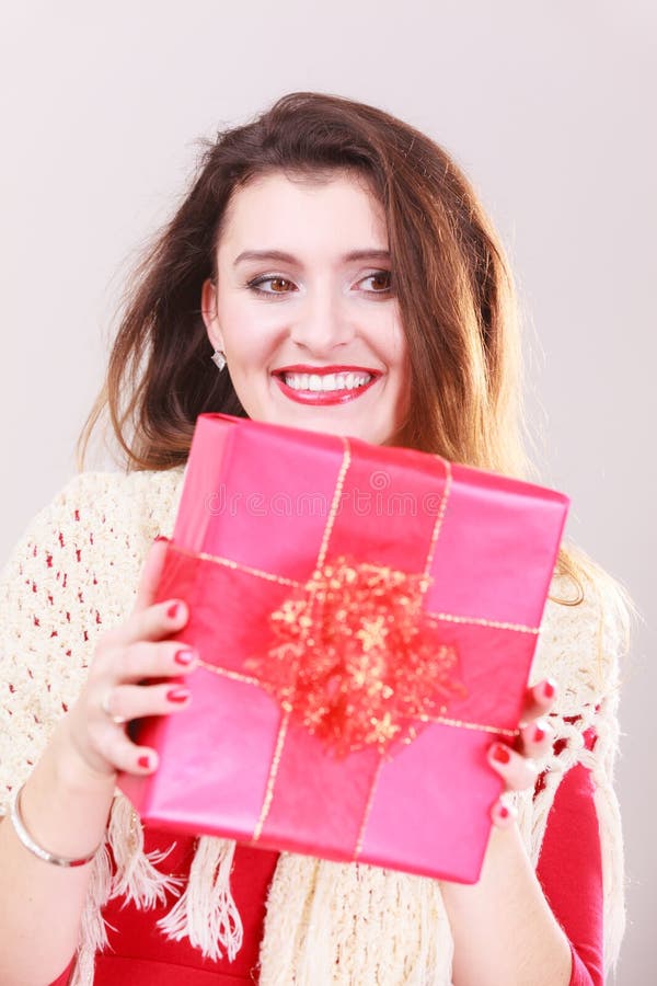 Happy Girl Holding Present. Stock Image - Image of ribbon, xmas: 80293467