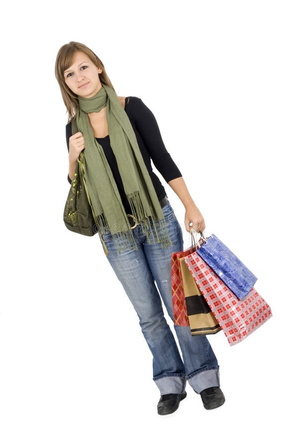 Happy girl holding shopping bags