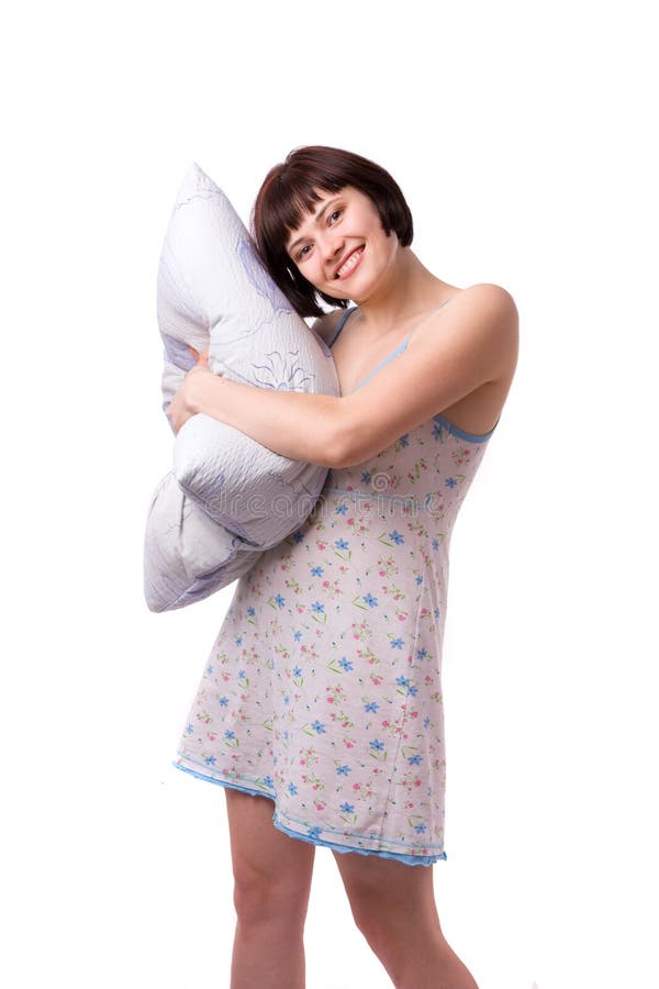 Happy Girl with pillow stock image. Image of face, attractive 15866151