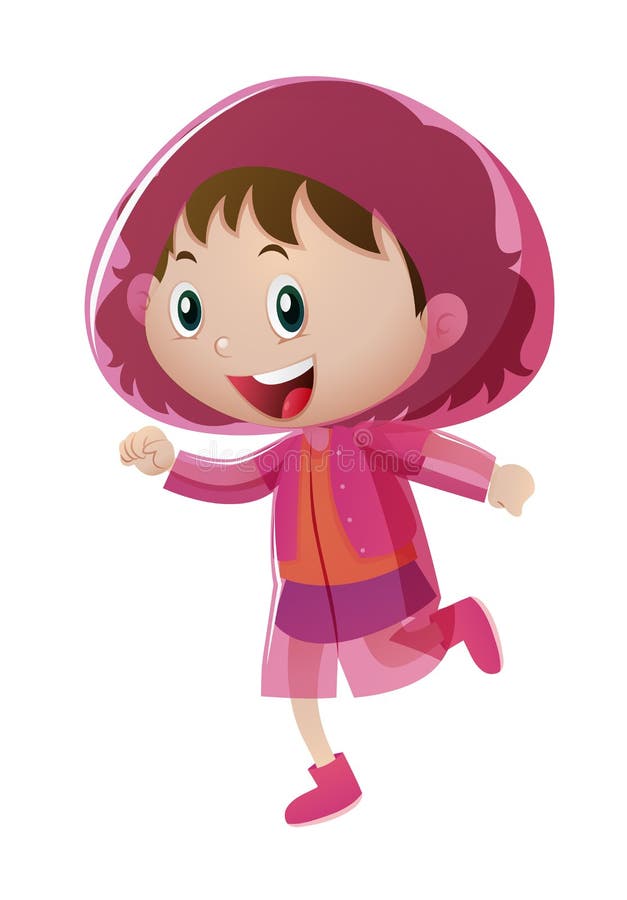 Happy Girl in Pink Raincoat Stock Vector Illustration of clipping
