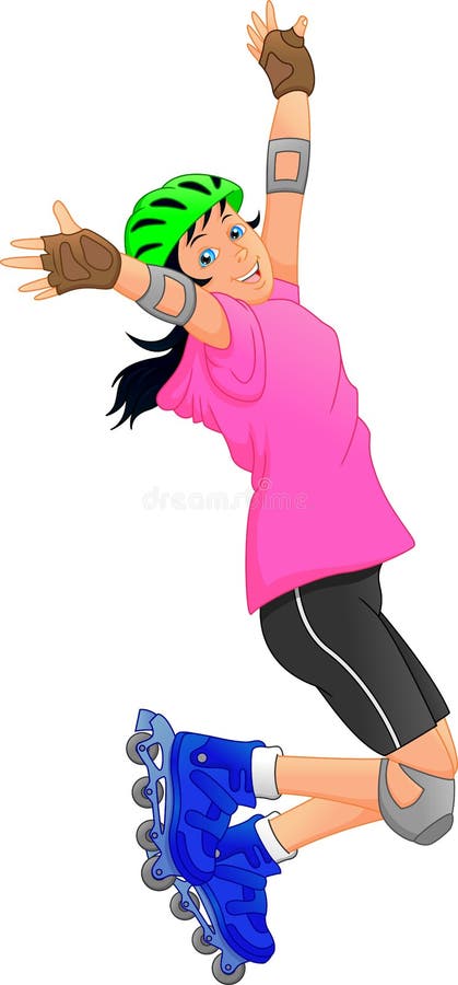 Happy girl on roller skate stock vector. Illustration of exercise ...