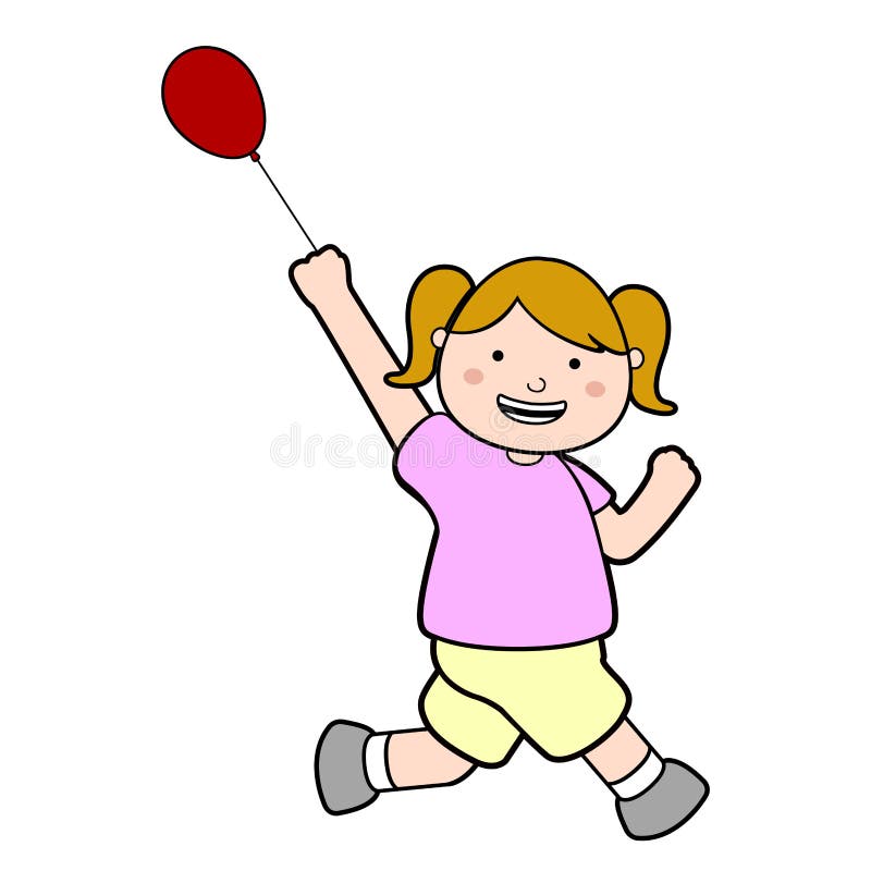 Happy Girl Running with a Balloon Stock Vector Illustration of smile