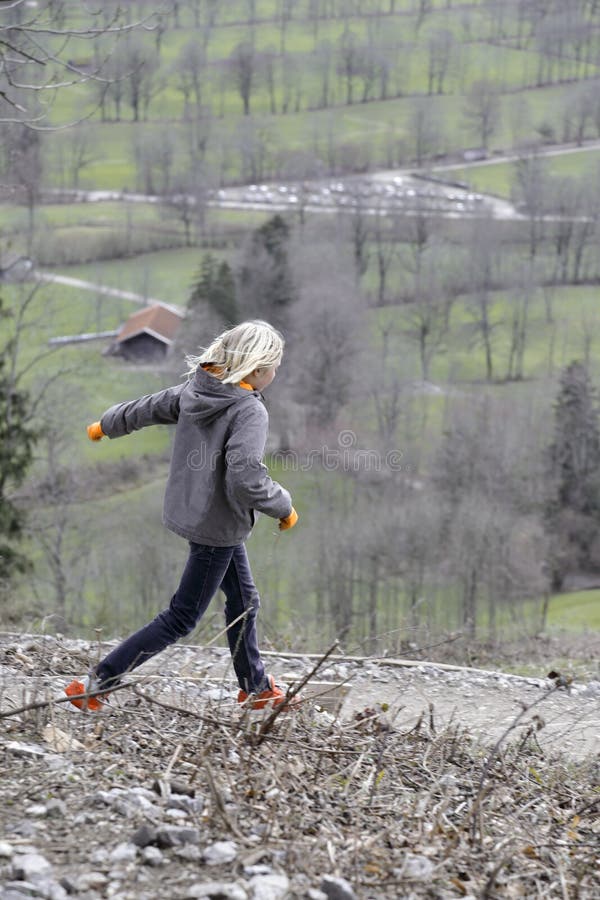 Happy girl is running stock image. Image of leap, hiking 70189719