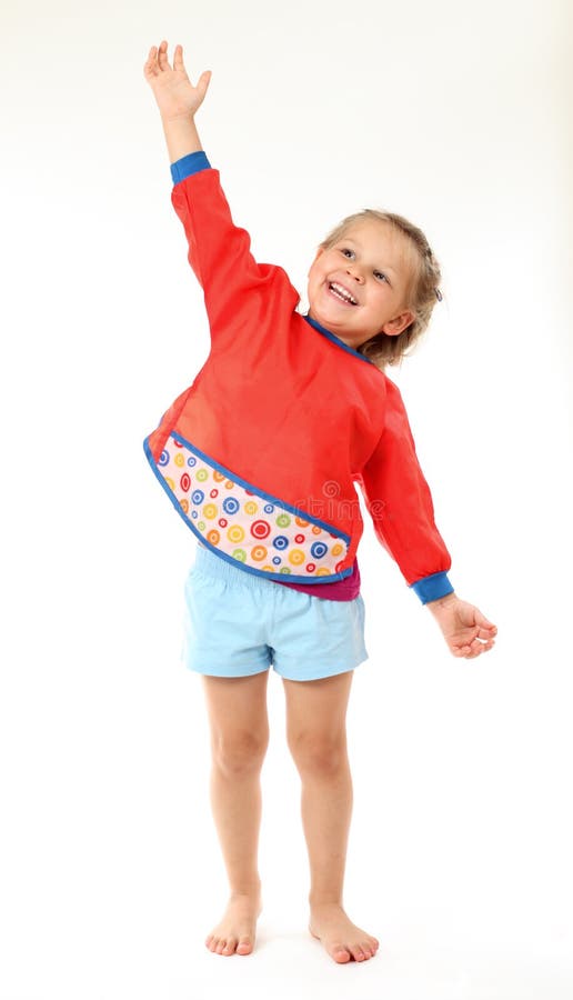 Happy girl smiles and gestures high stock images