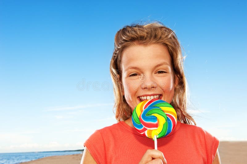 Happy Girl with Sweet Candy Stock Image Image of outdoors, cute 10316059