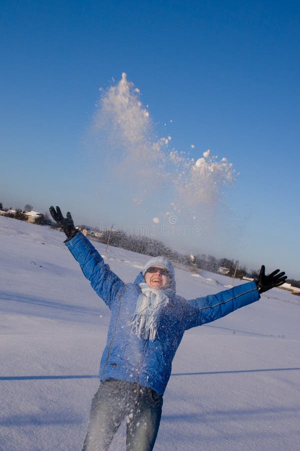 Happy Girl Throwing Up Snow Stock Photo Image of frost, snowball 3019394