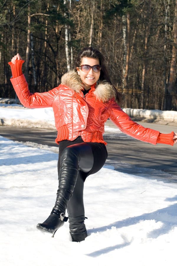 Happy girl walking outdoor