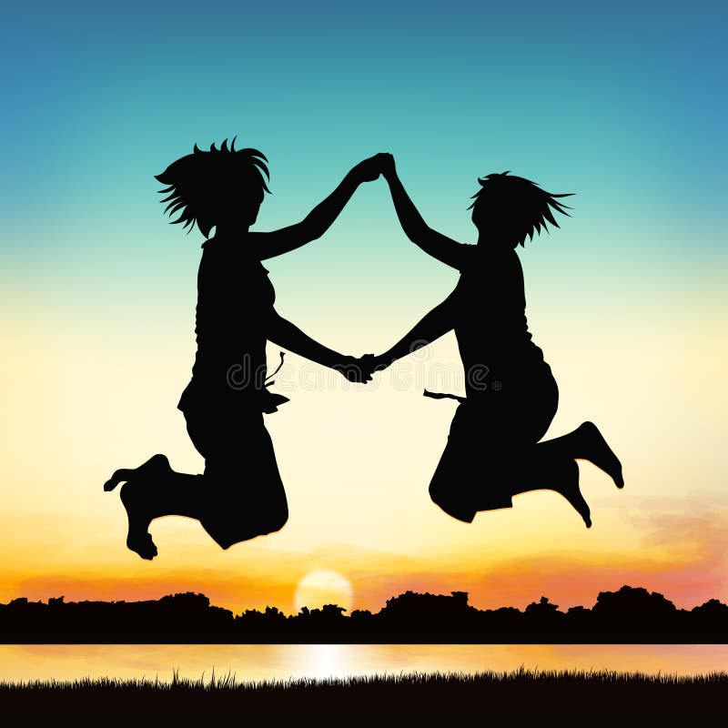 Happy girls are jumping. stock illustration Happy girls are jumping. stock illustration