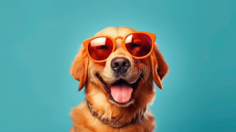 Happy Golden Retriever Dog Portrait looking at camera isolated on blue gradient studio background