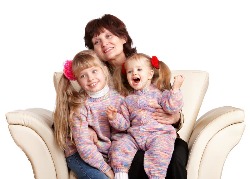 Happy grandmother and two granddaughter. stock photo Happy grandmother and two granddaughter. stock photo