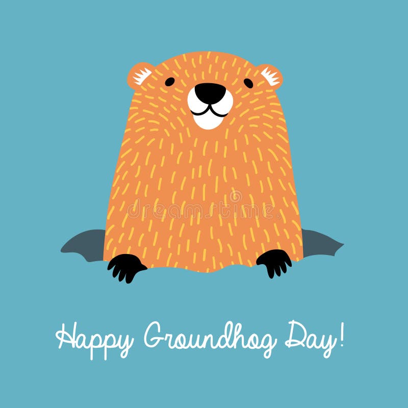 Happy Groundhog Day. Cute groundhog popping up from his burrow.