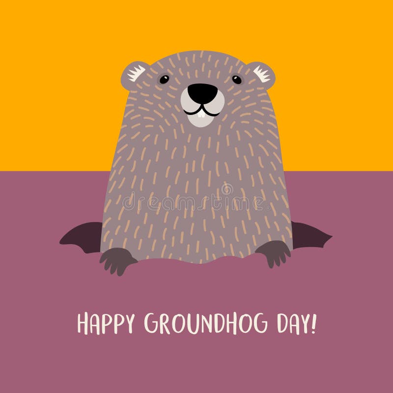 Happy Groundhog Day design with cute groundhog emerging from his burrow. Happy Groundhog Day design with cute groundhog emerging from his burrow.