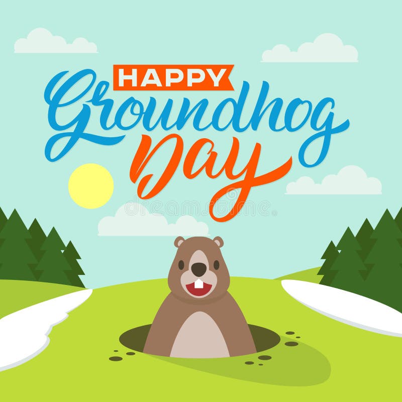 Happy Groundhog Day. Lettering greeting. Vector illustration