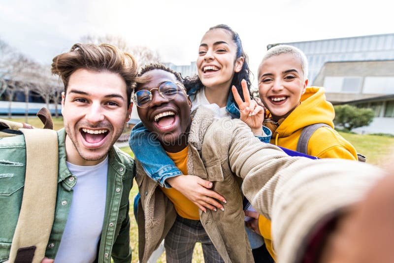 Happy Group of Friends Having Fun Together Outside School Stock Image ...