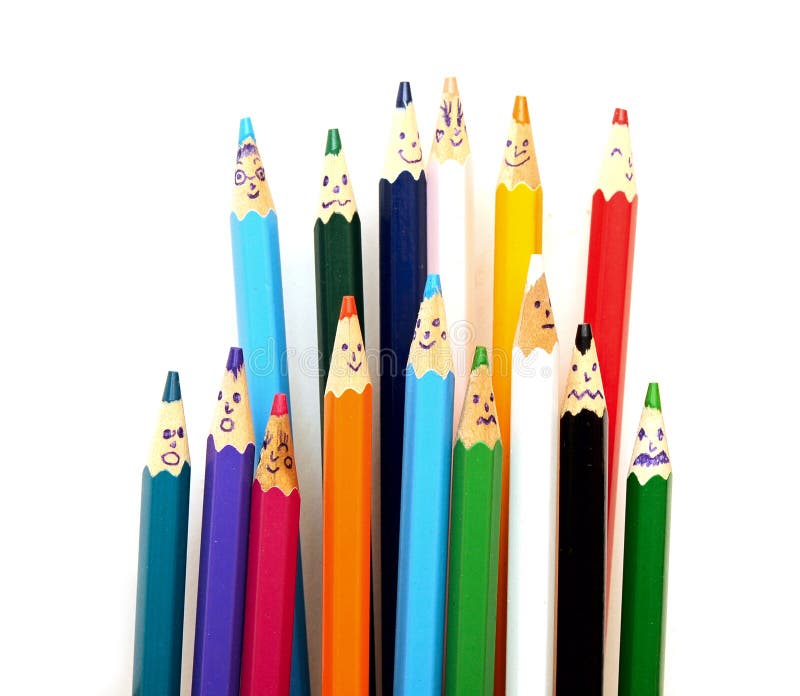 Happy group of pencil faces