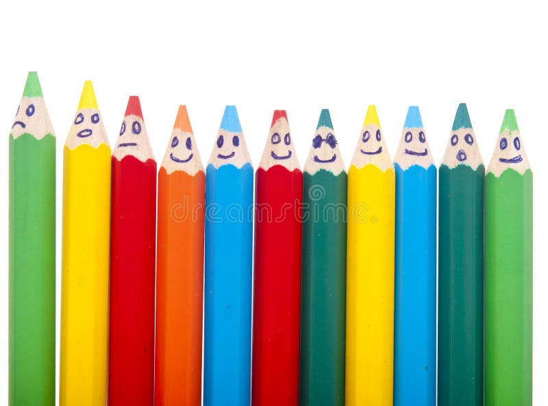 Happy group of pencil faces